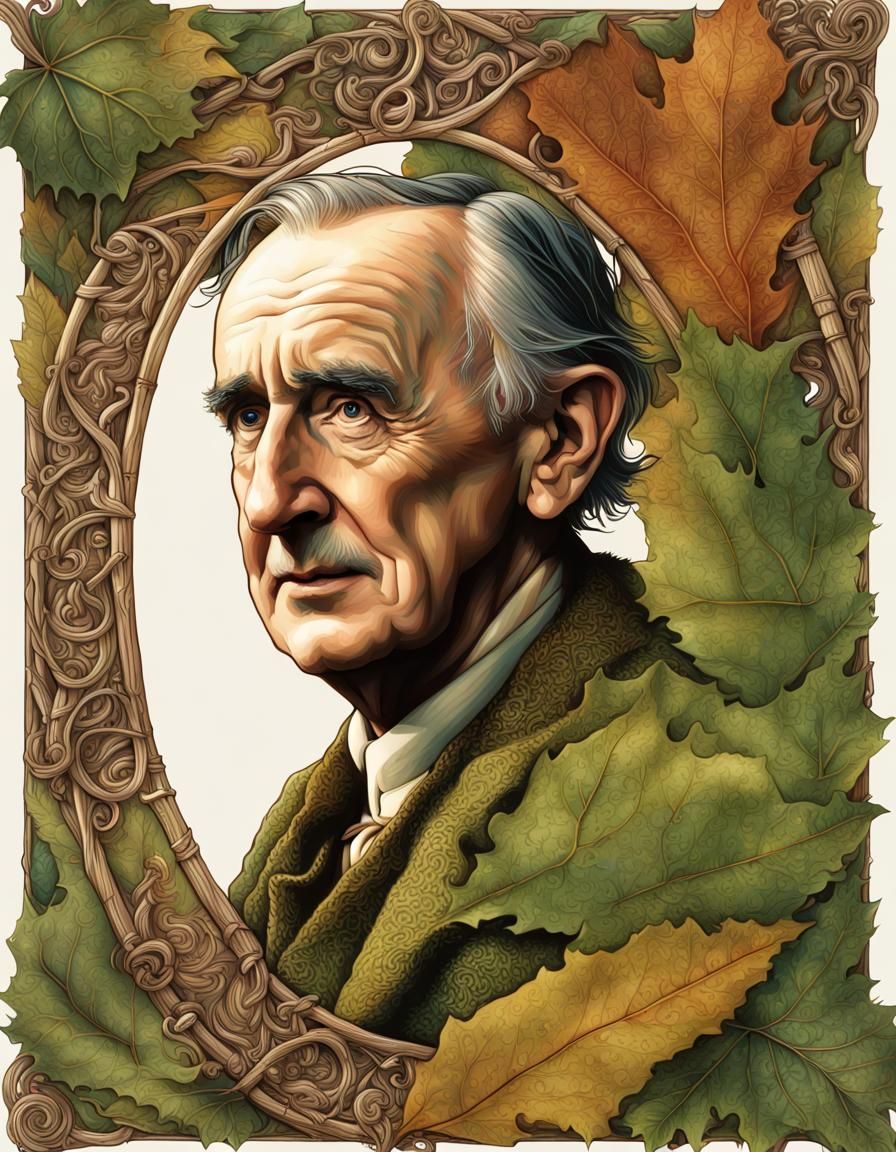 JRR Tolkien Portrait in Leaf Frame
