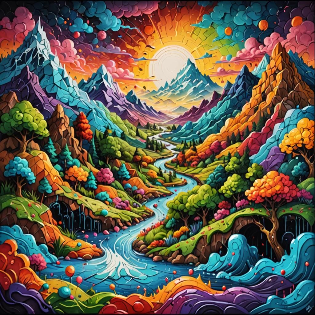 Quilted Landscape Graffiti Art in Ultra Quality