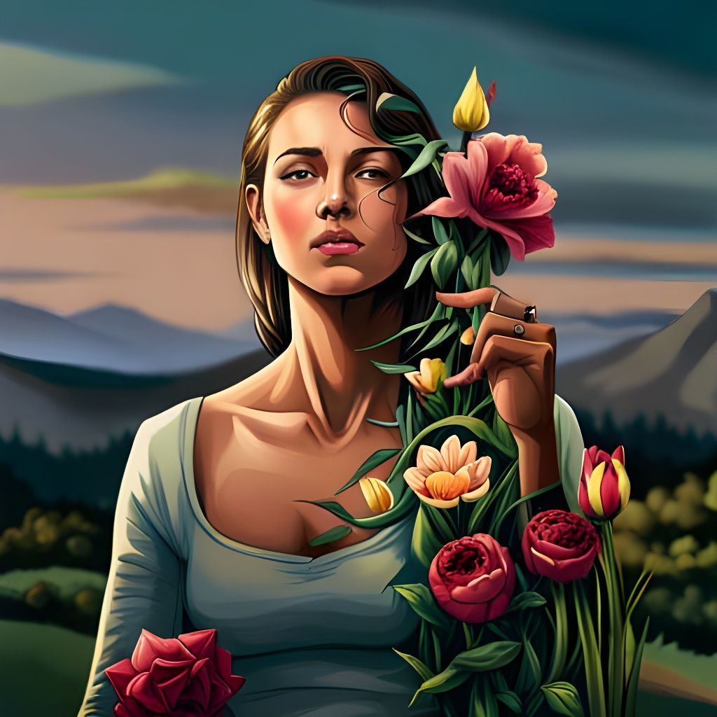 Girl Covered in Flowers: Detailed Fantasy Art