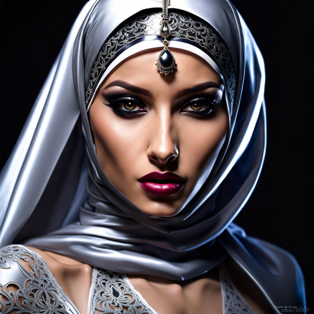 Gothic Muslim Girl in Latex Costume