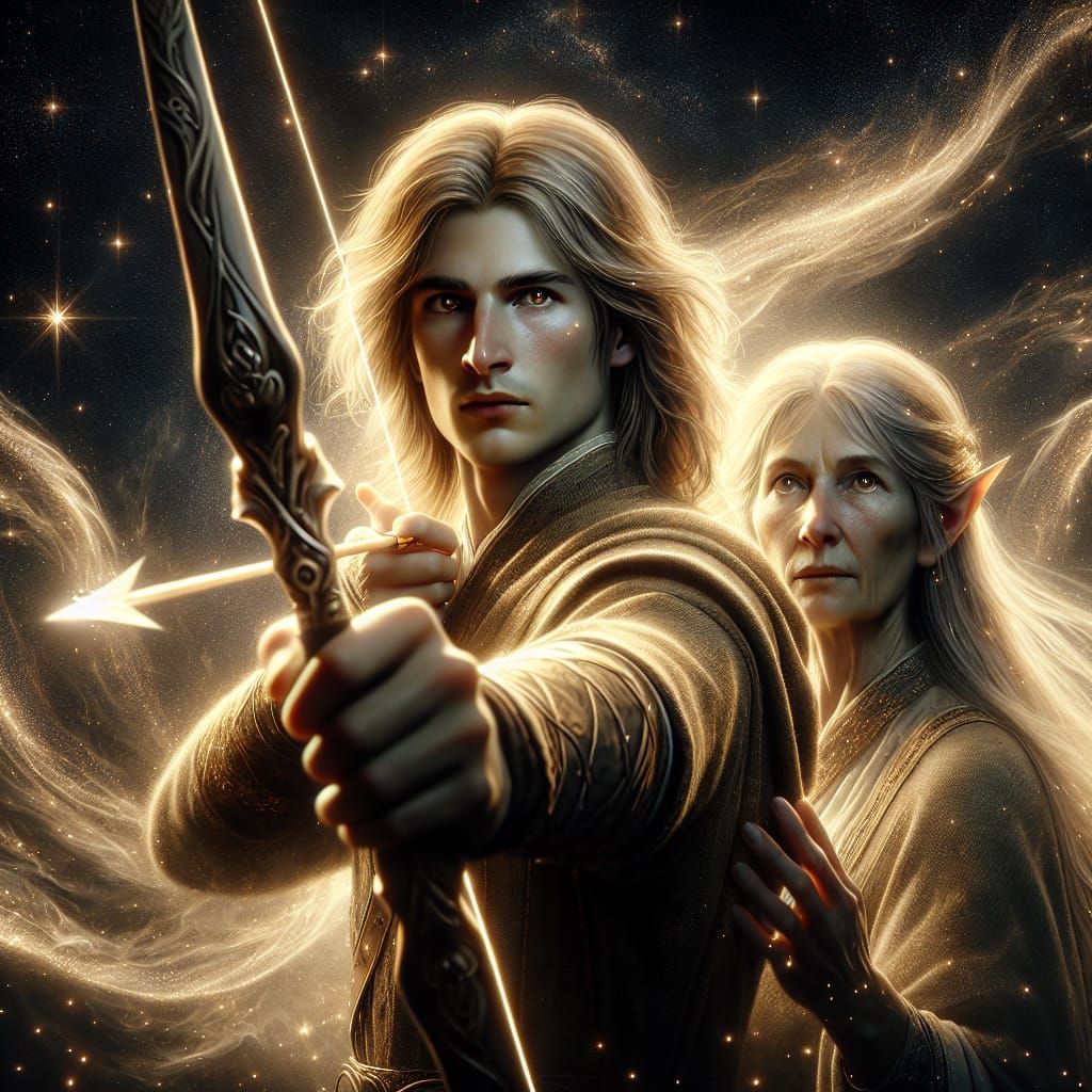 Elven Archer in Ethereal Night Scene