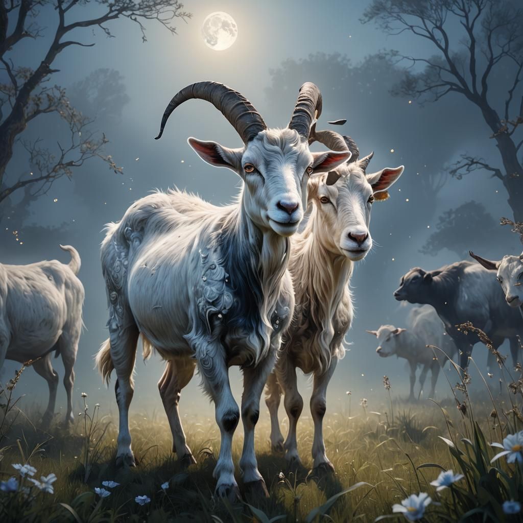 Goat-Cow Hybrid in Misty Meadow: Digital Art