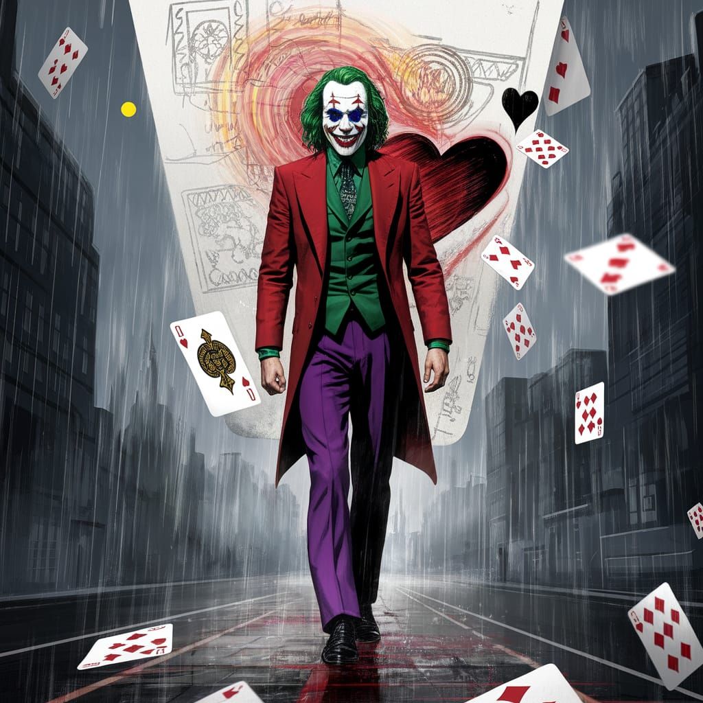 Ethereal Surrealist Poker Joker in Whirlwind of Color