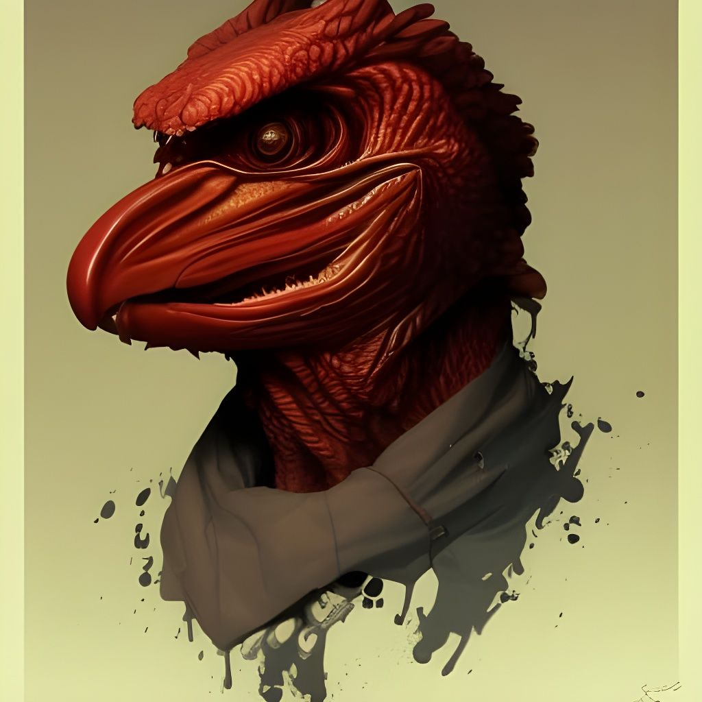 Hyperdetailed Hell Chicken Portrait in Triadic Colors