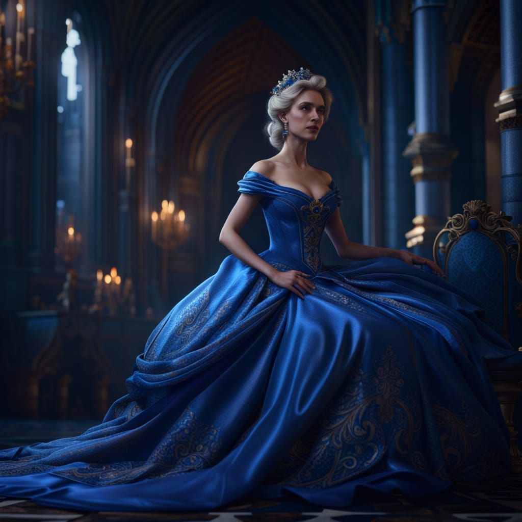 Cinderella Portrait in Blue Gown, Detailed Digital Painting