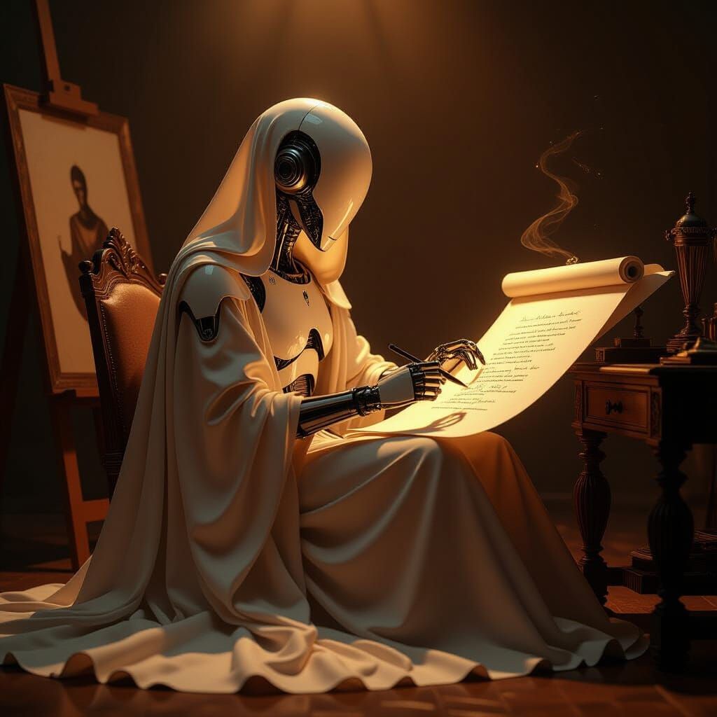 Ethereal Android in Renaissance Studio, Digital Art