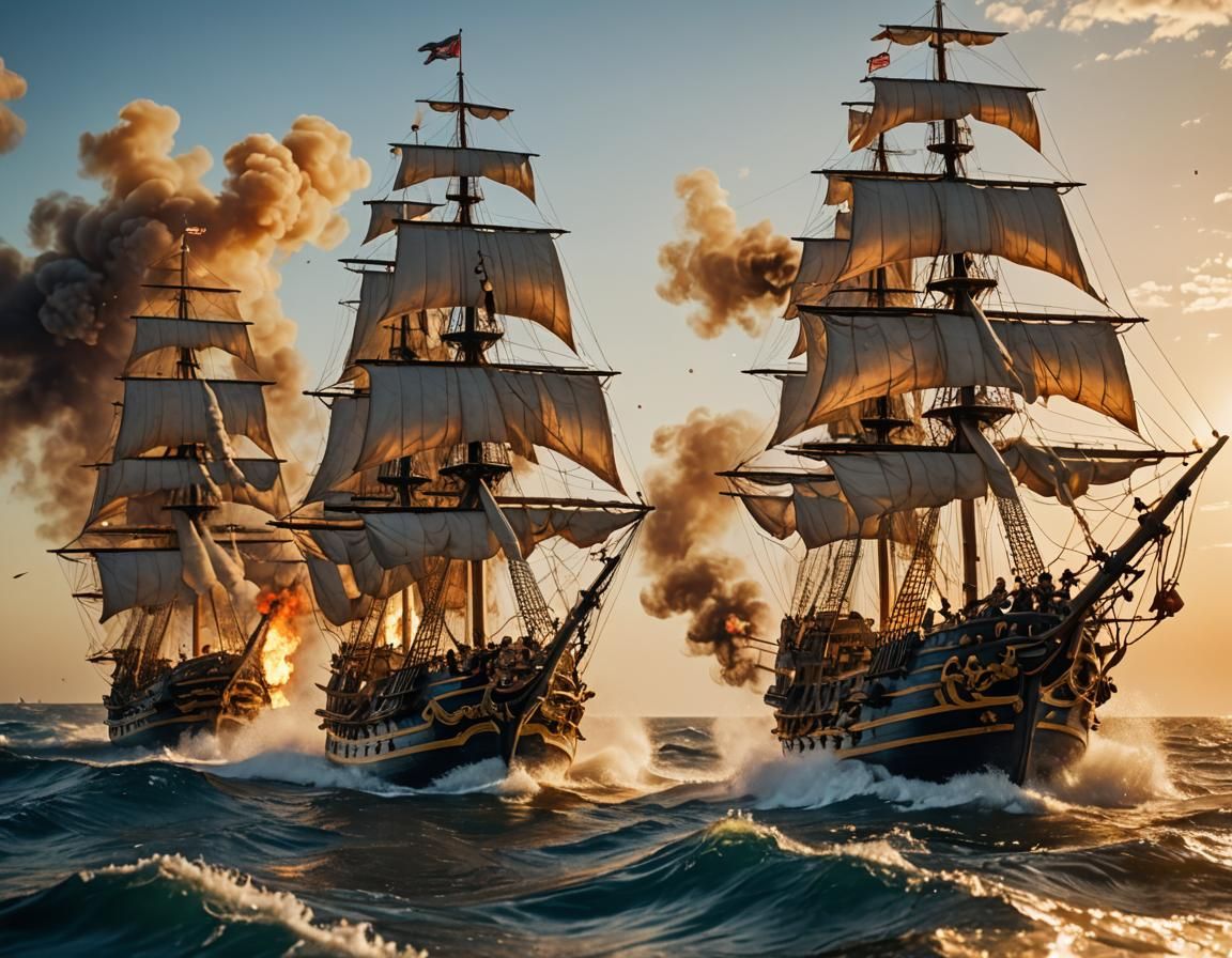 Pirate Ships Clash with British Navy, 1710