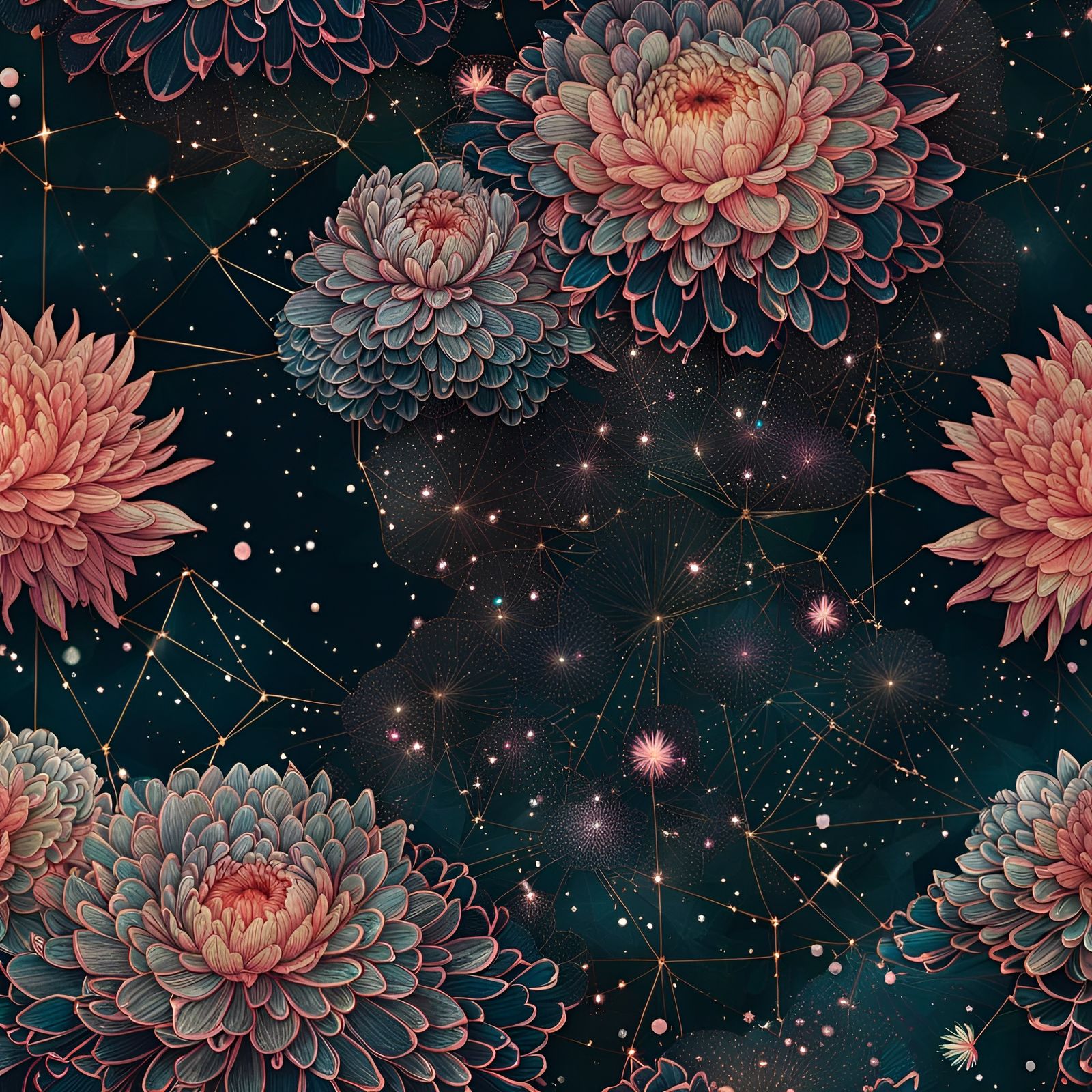 Chrysanthemum Pattern with Diamonds and Stars