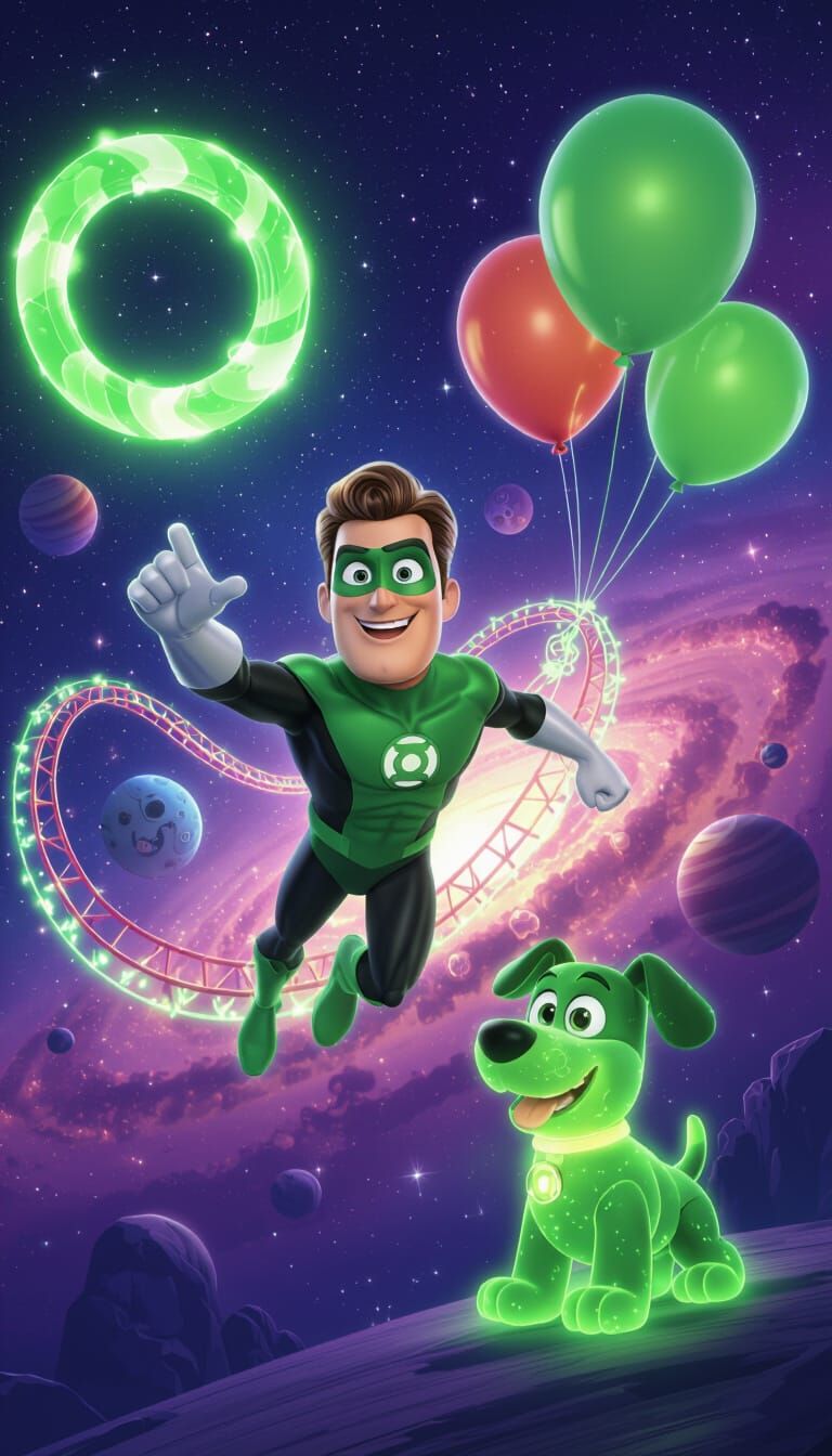 Green Lantern Hal Jordan in Pixar Animation Style