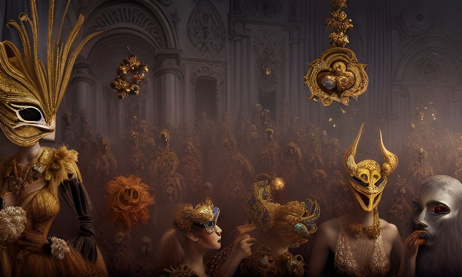 Elaborate Masquerade: Detailed Ominous Painting