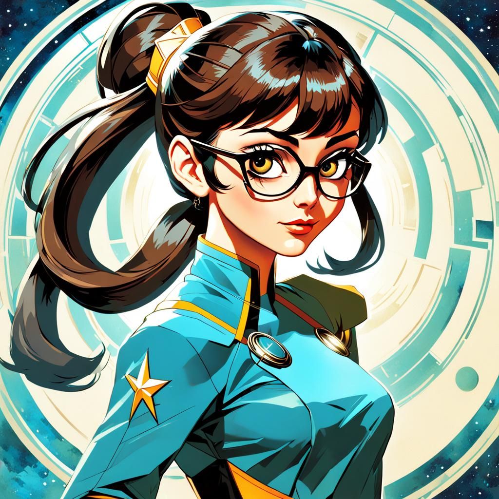 Retro Sci-Fi Brunette in Anime Key Visual Style
