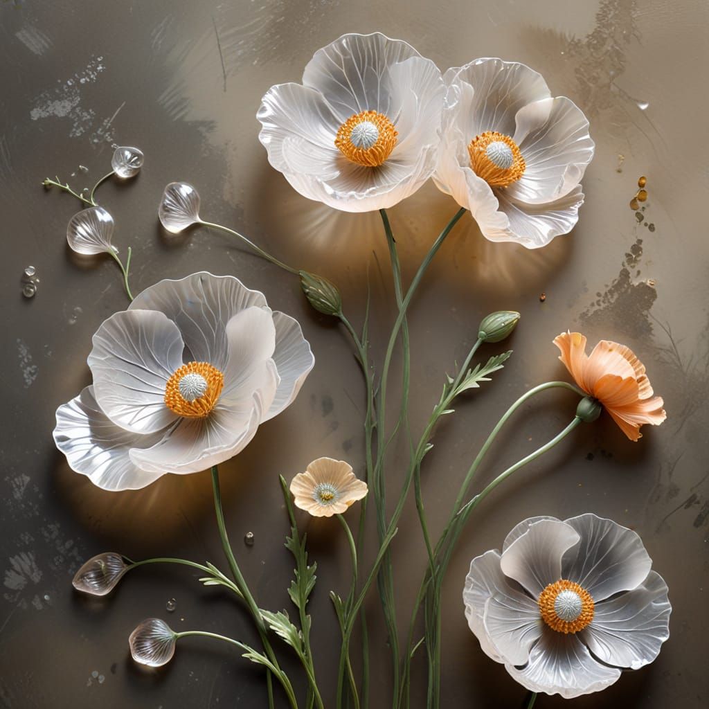 poppies made of rock crystal