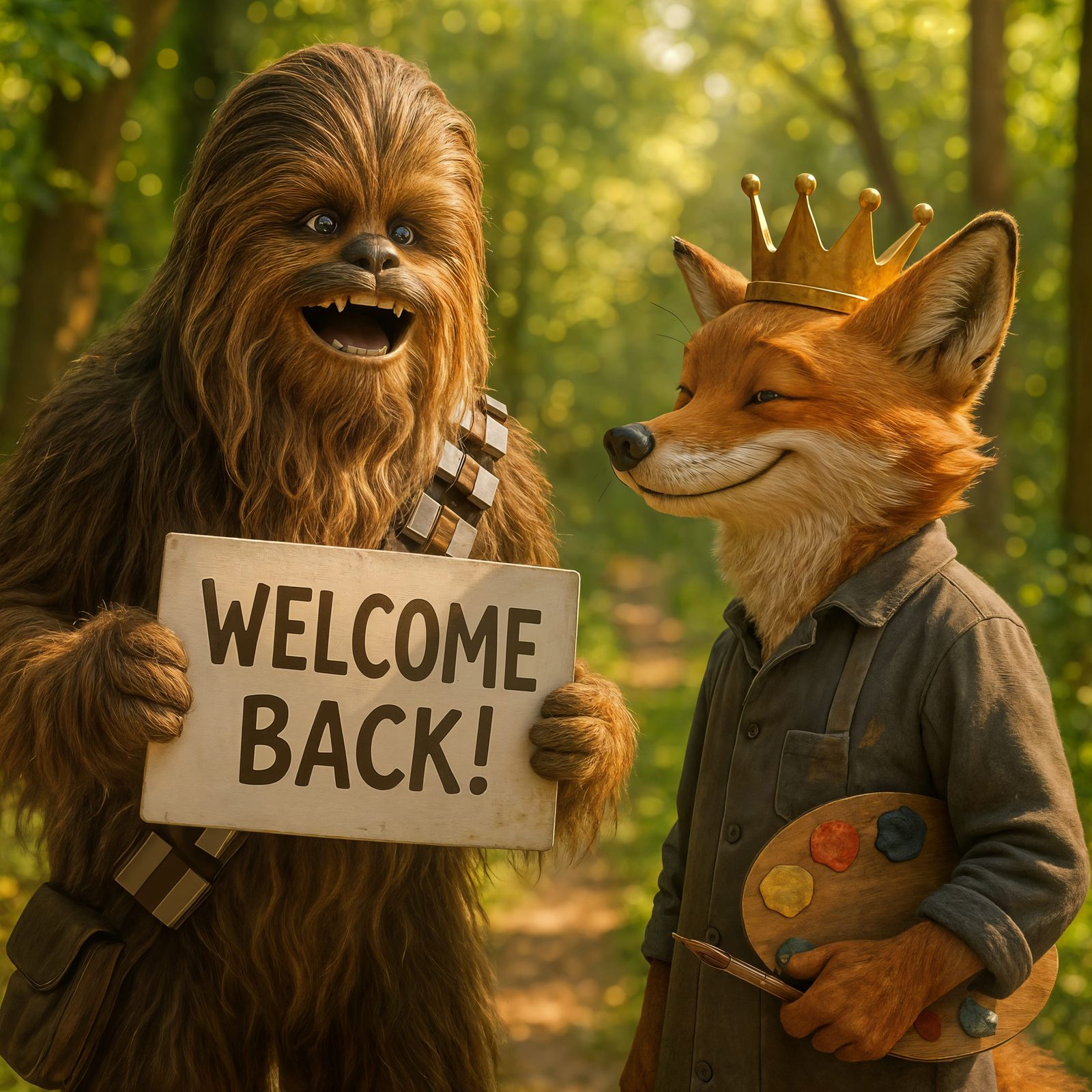 CGI Wookiee Welcomes Fox Artist in Sunny Forest