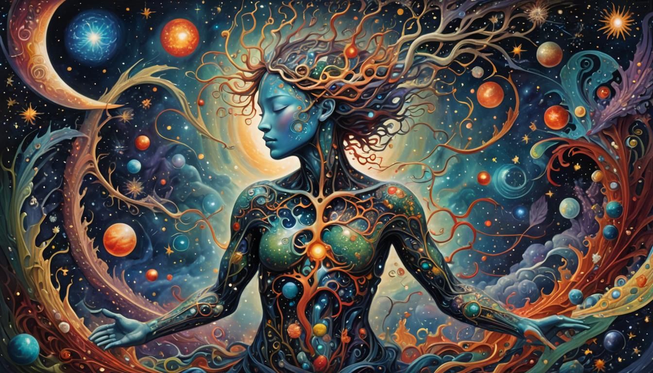 Cosmic Rebirth: A Surreal Human Form in Space