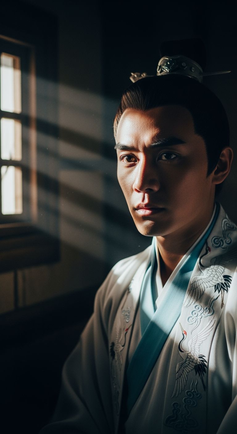 Dramatic Portrait of Scholar in Chinese Hut