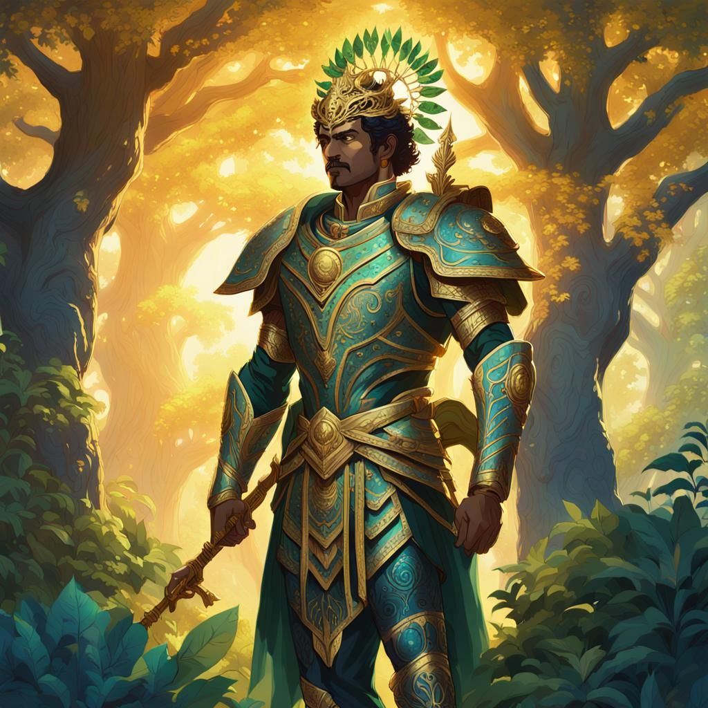 Arjuna with Glowing Bow on Mystical Tree