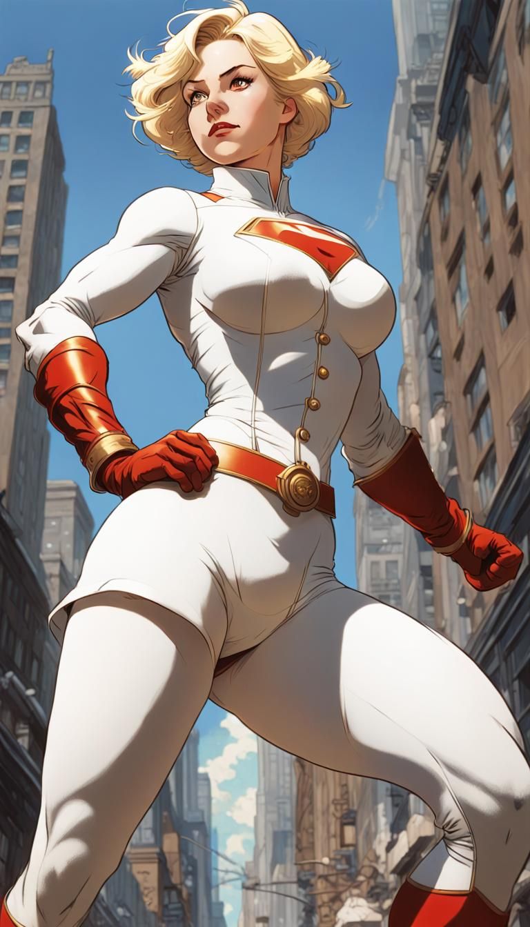 Power Girl Battles Villains in Rockwell Style