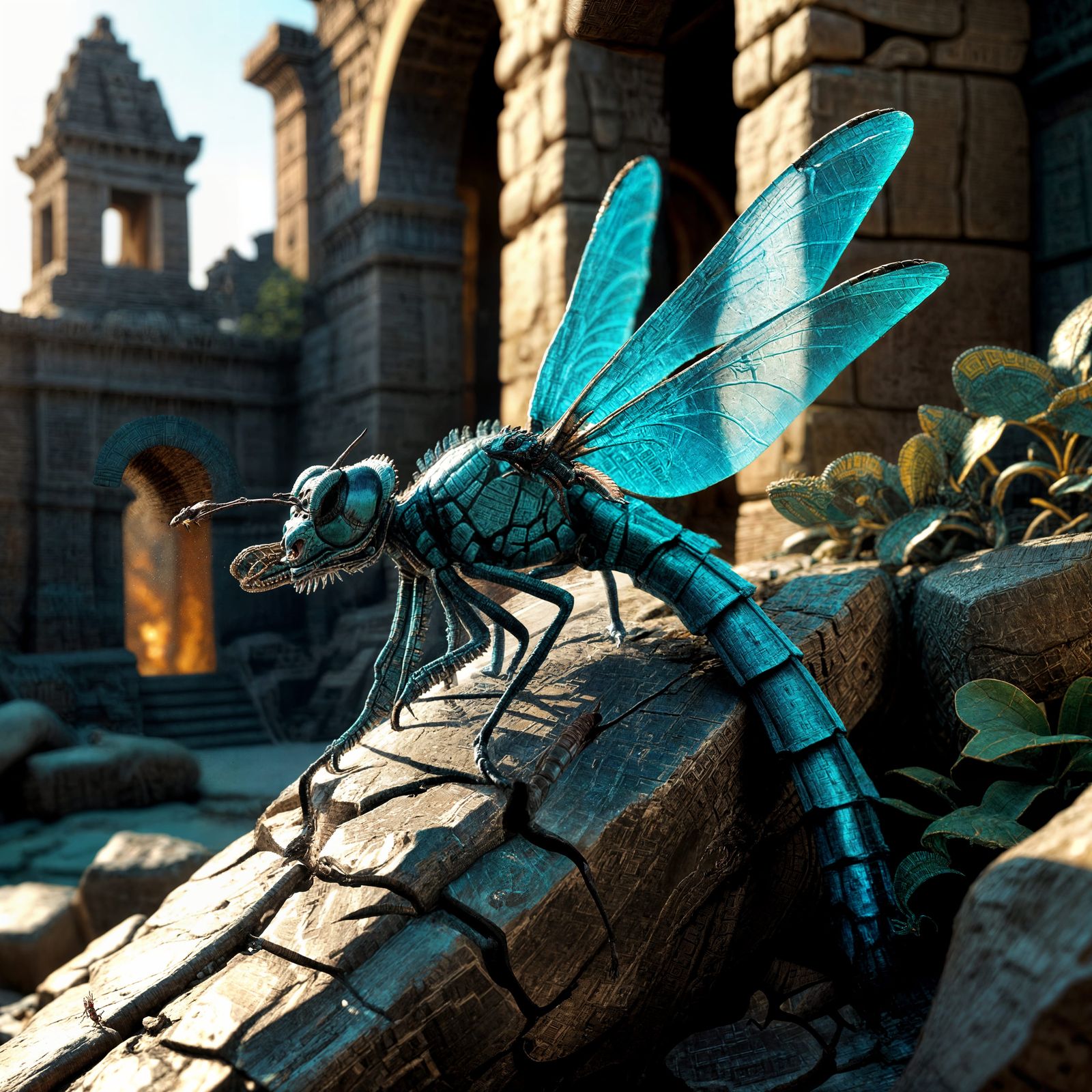 Turquoise Dragon Flight over Aztec City