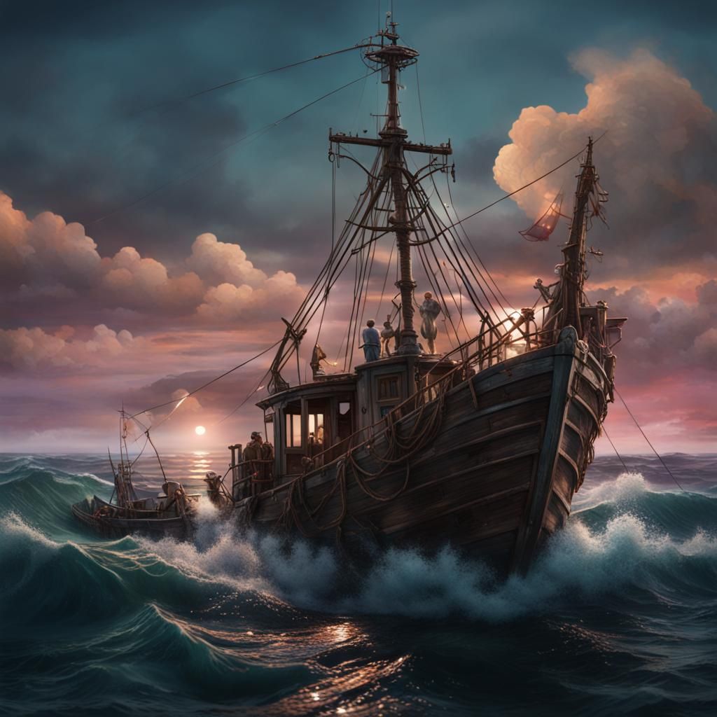 Fantastical Shrimp Boat Fishing in the Ocean