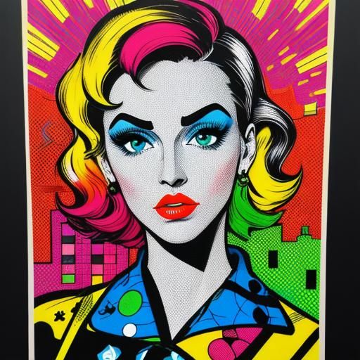 Pop Art Portrait of Woman in Cityscape