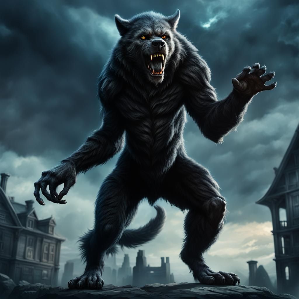 Towering Black Female Werewolf in Digital Matte Painting