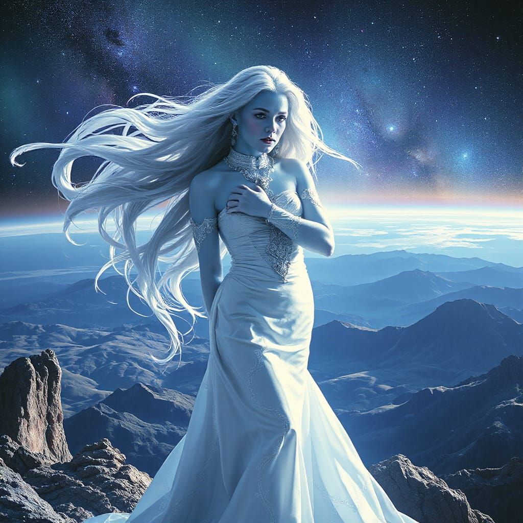 Majestic Woman in Celestial Landscape Art