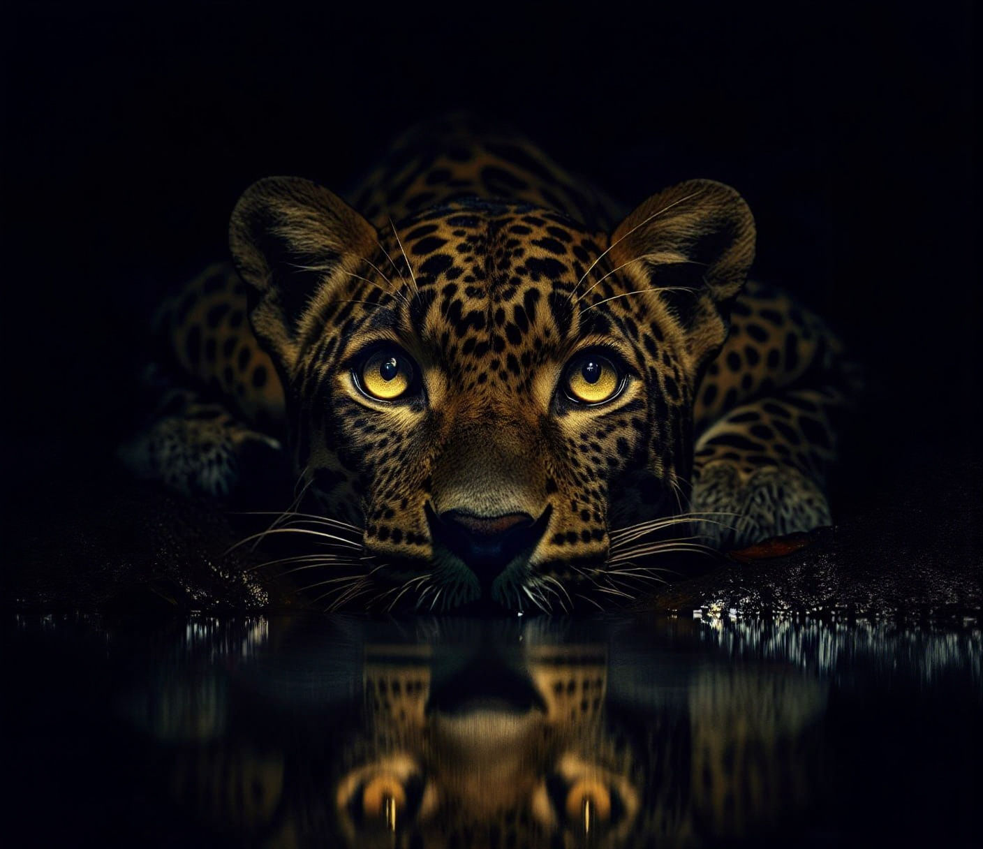 Leopard at Night in Velvety Rainforest