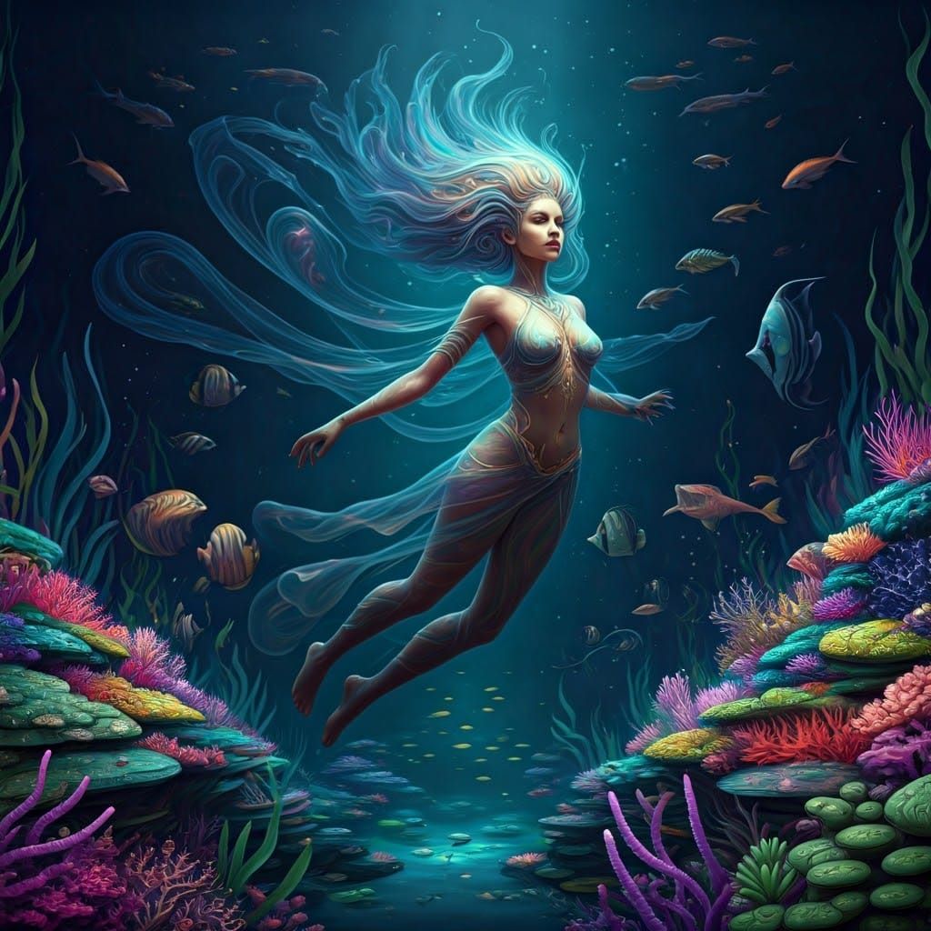 Surreal Pisces Goddess in a Dreamlike Underwater Realm