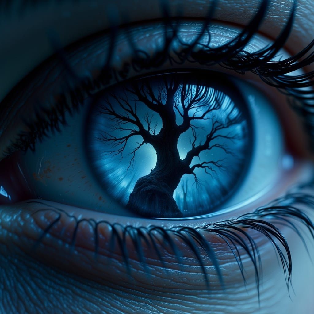 Eerie Human Eye in a Realm of Dark Mysticism
