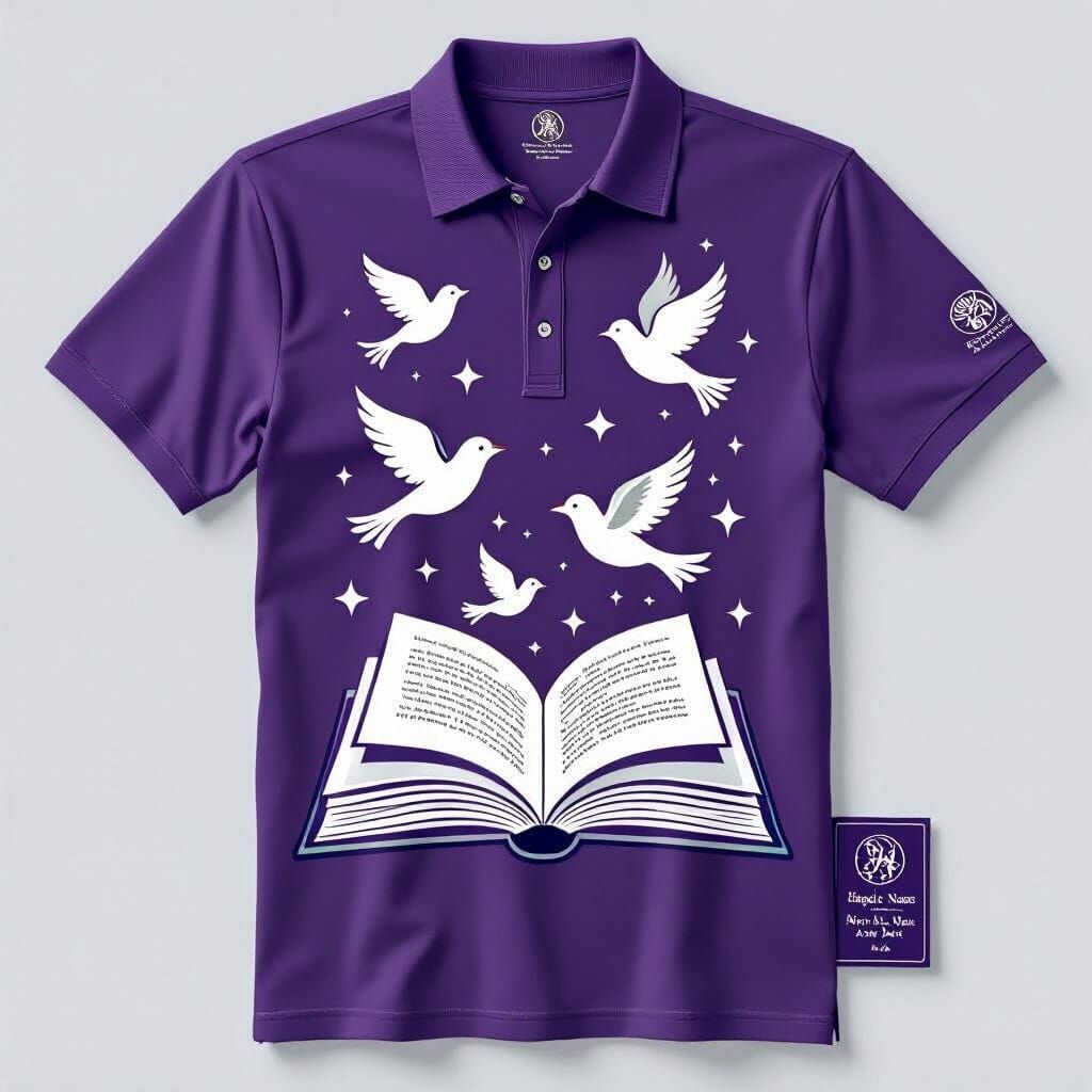 Polo Shirt with Abstract Bird Design in Takashi Murakami Sty...