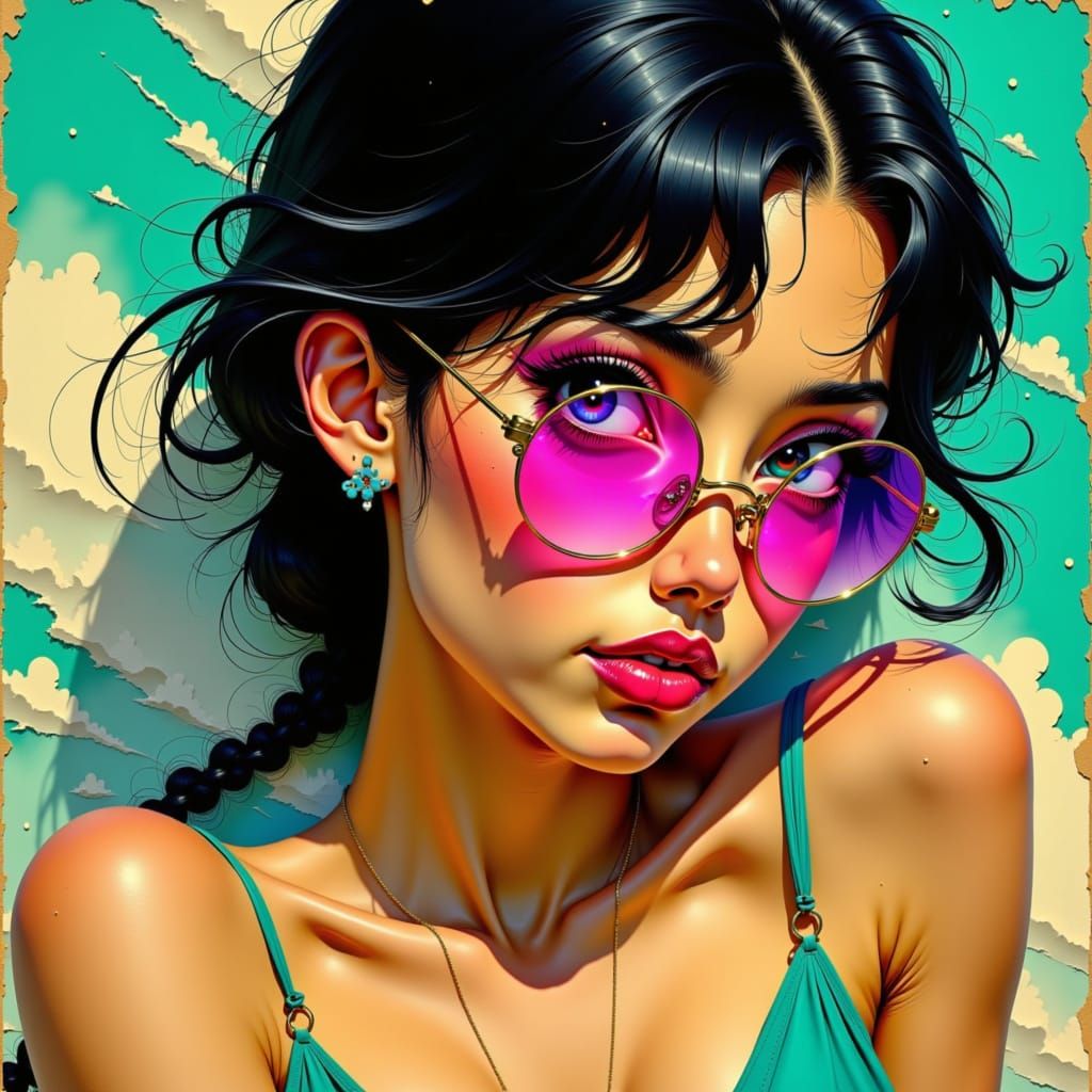 Sassy Pin-Up with Cat Eye Glasses in Comic Art Style