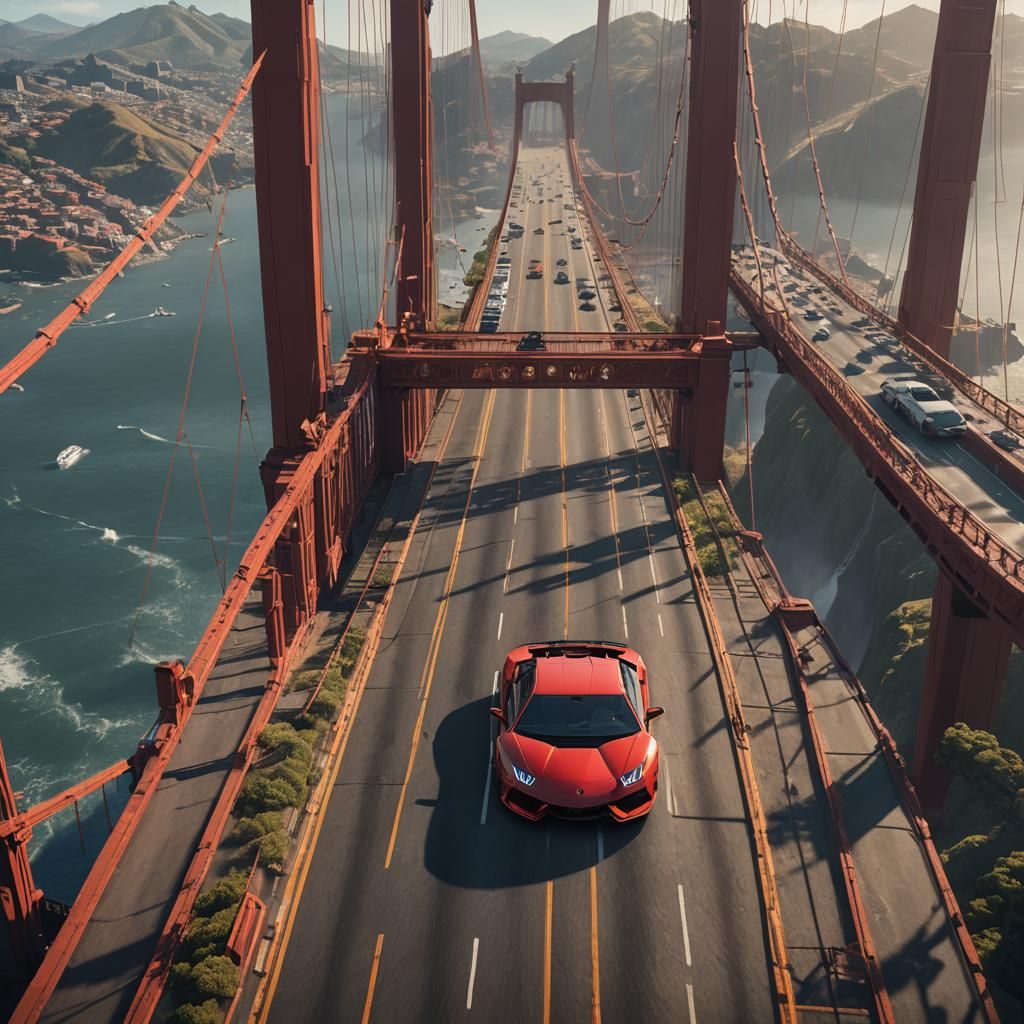 Lamborghini Golden Gate Chase: Detailed Matte Painting