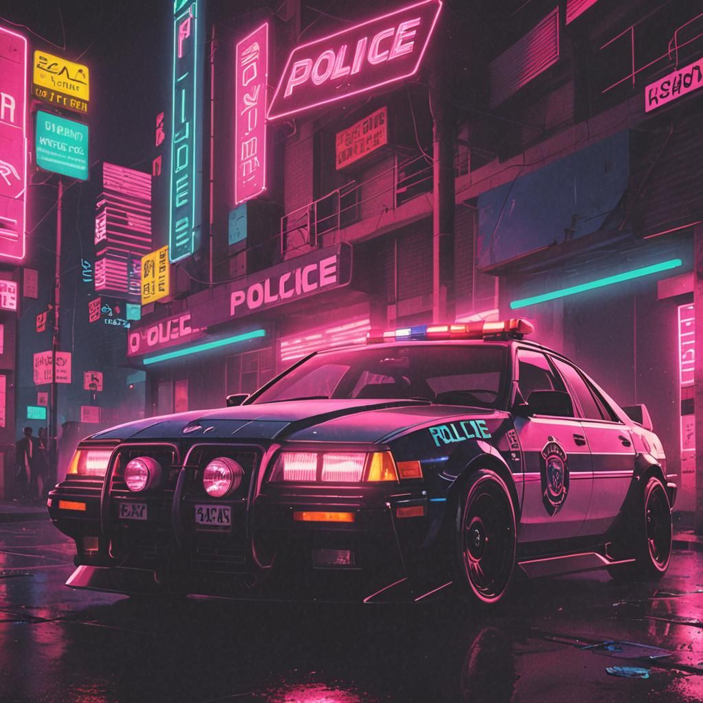 Police Officer in Synthwave Neon Retro Style