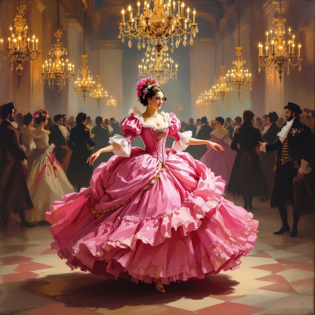 Vasco da Gama in Pink Gown Dancing at Masquerade Ball