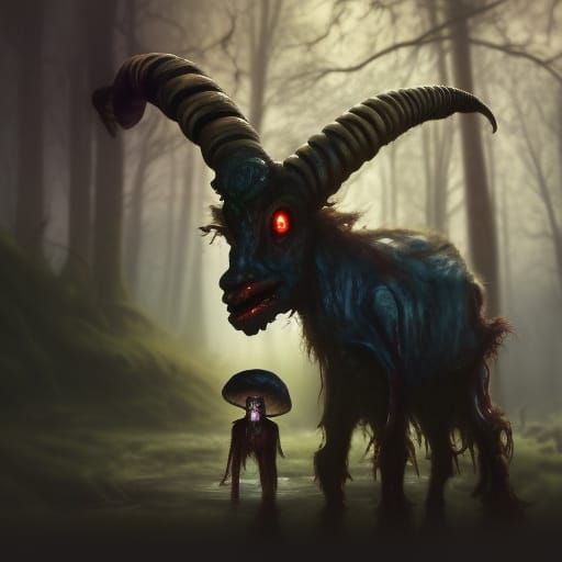 Monstrous Rotting Zombie Goat in Dark Swamp
