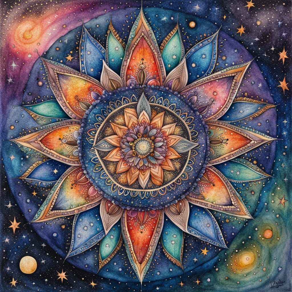 Galactic Mandala in Watercolor and Ink