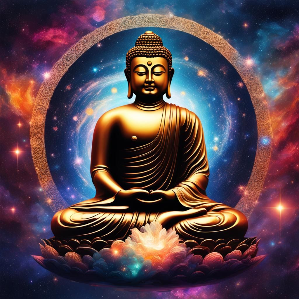 Buddha in Galaxy: Hyperrealistic Concept Art