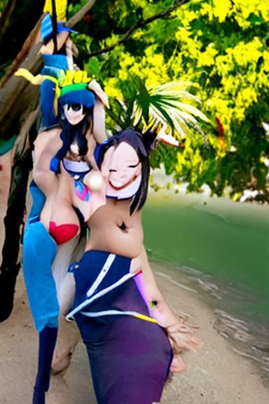 Anime Girl in Bikini at Beach Party