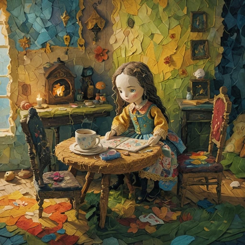 Felt Doll in Cozy Room: Impasto Storybook Illustration