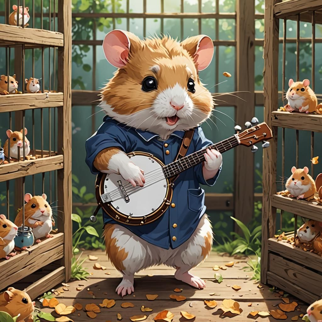Hamster Banjo Player in Anime Style