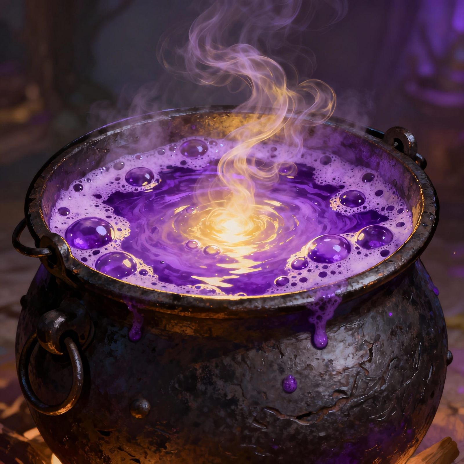 Bubbly Purple Elixir in Cauldron