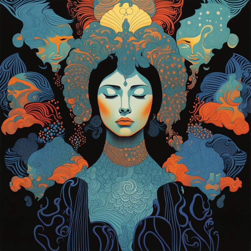 Tropical Paradise Scene in Mid-Century Style