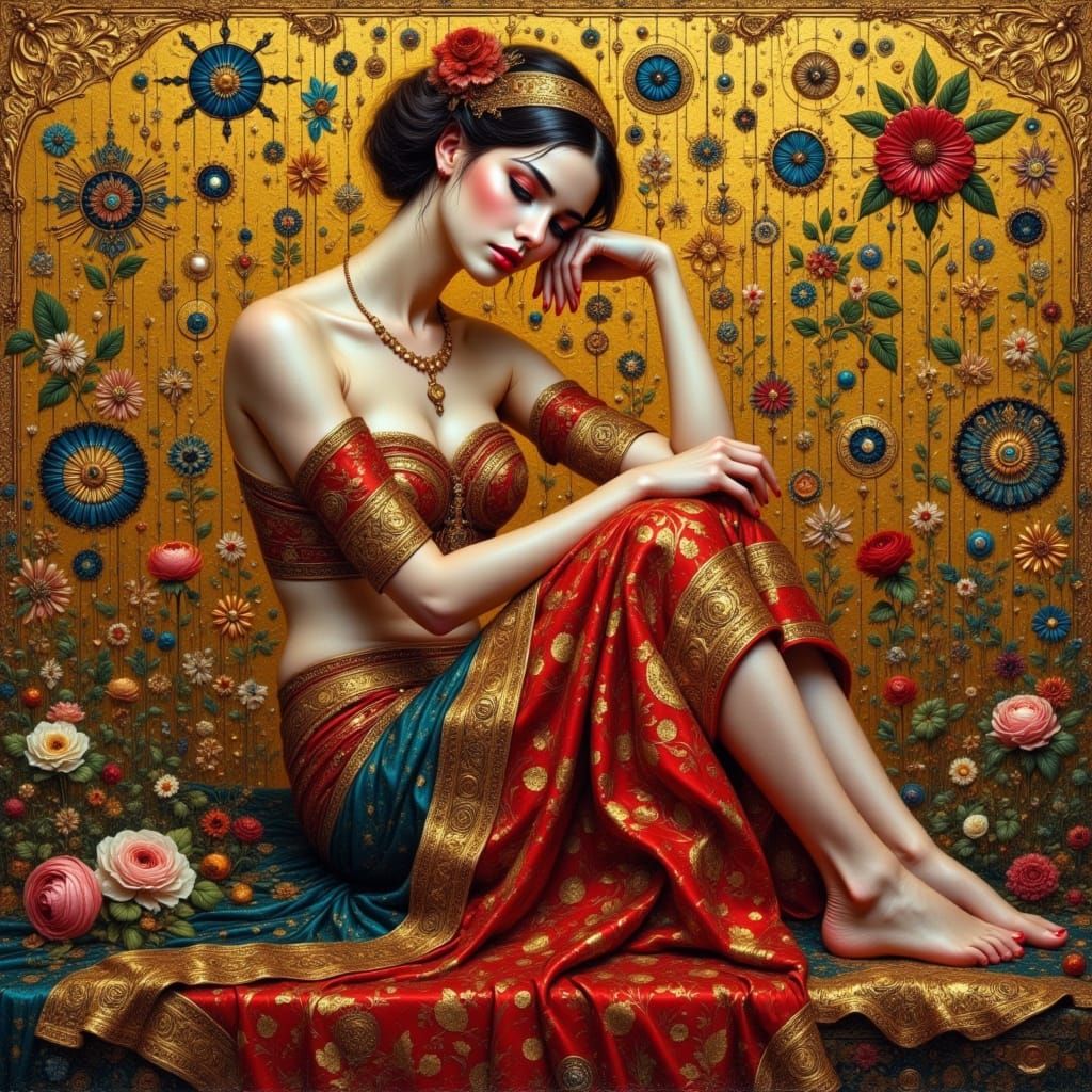 Symbolist Goddess in Golden Opulence