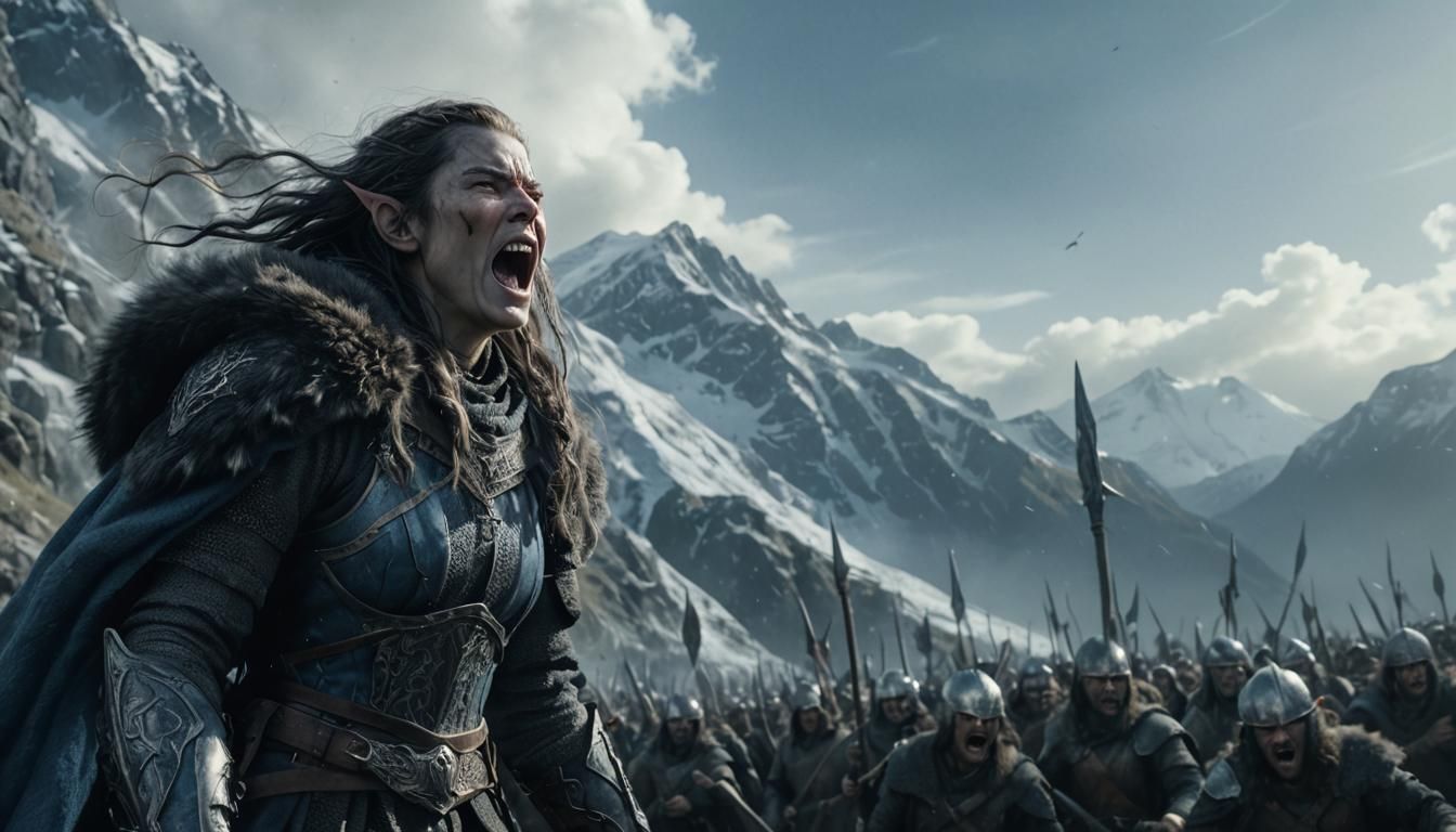 Warrior Woman Screaming in Middle Earth Style