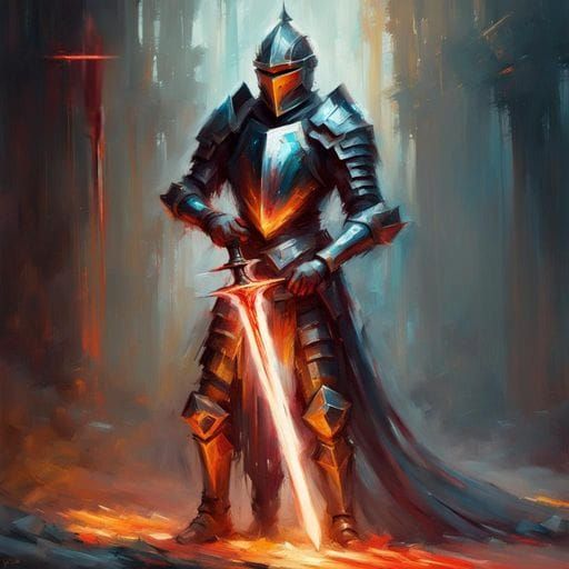 Medieval Knight with Sci-Fi Sword, Soft Digital Painting