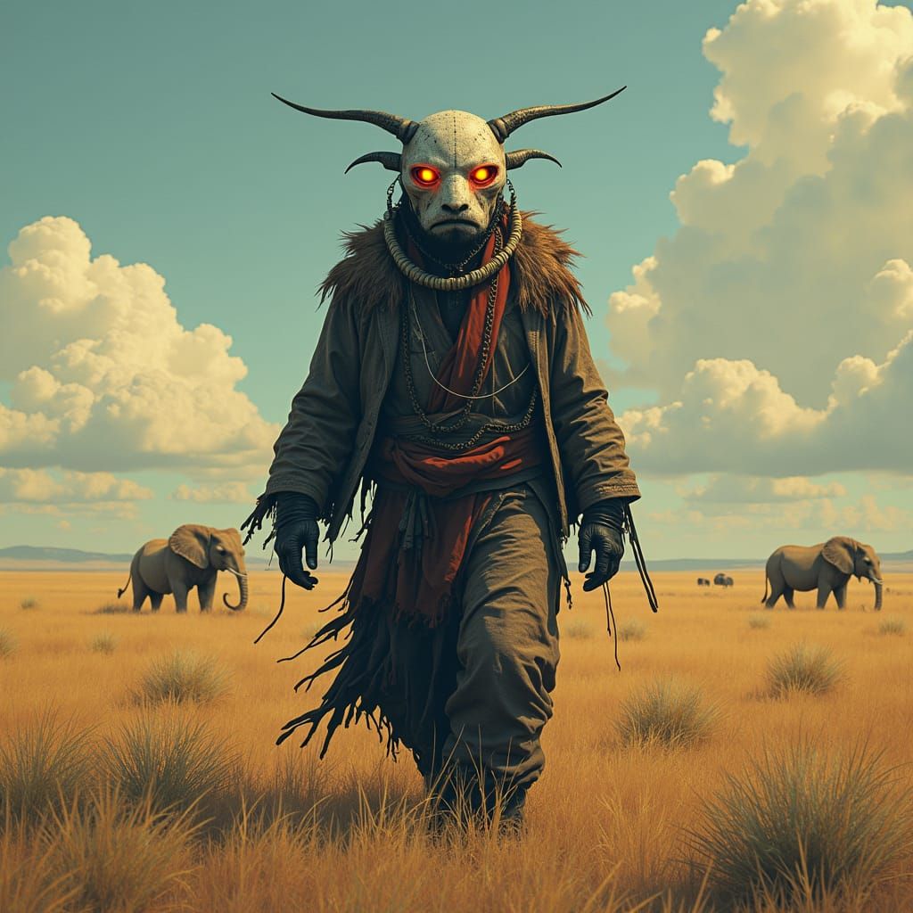 Invisible Indigenous Man in Ritual Mask, Digital Art