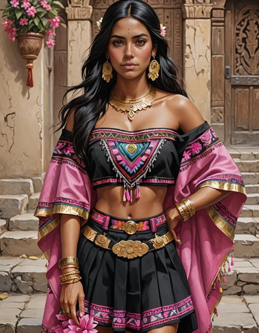 Stunning Aztec Woman in Traditional Mexican Dress