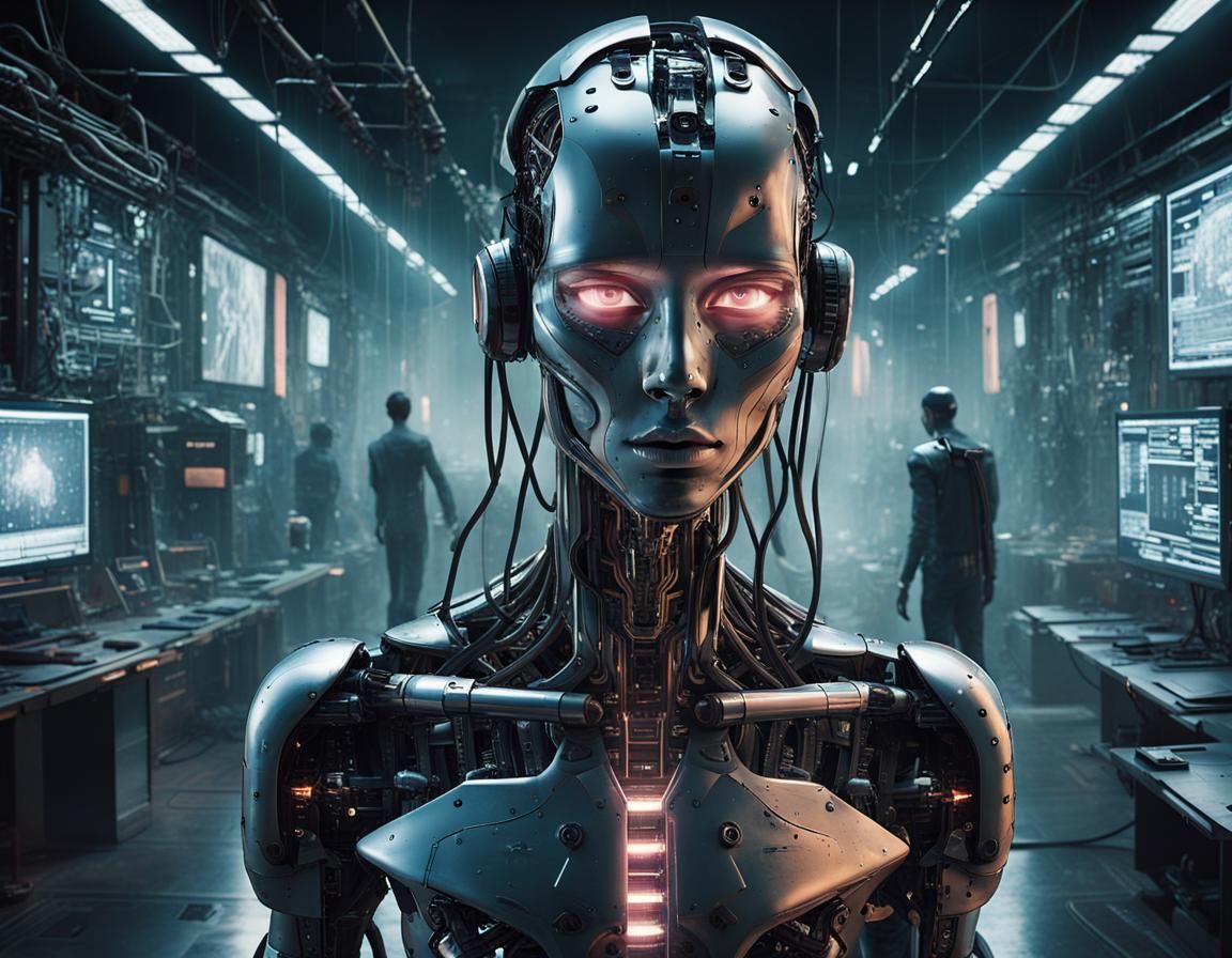 Cyberpunk AI: Enigmatic Cybernetic Entity in Dystopian Realm