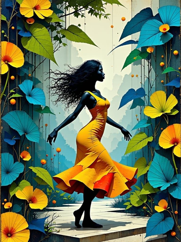 Vibrant Mambo Dancer Lost in Kaleidoscopic Stripes and Textu...