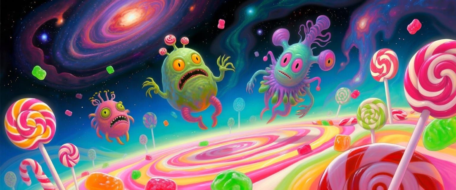 Candy Cosmic Void with Whimsical Creatures